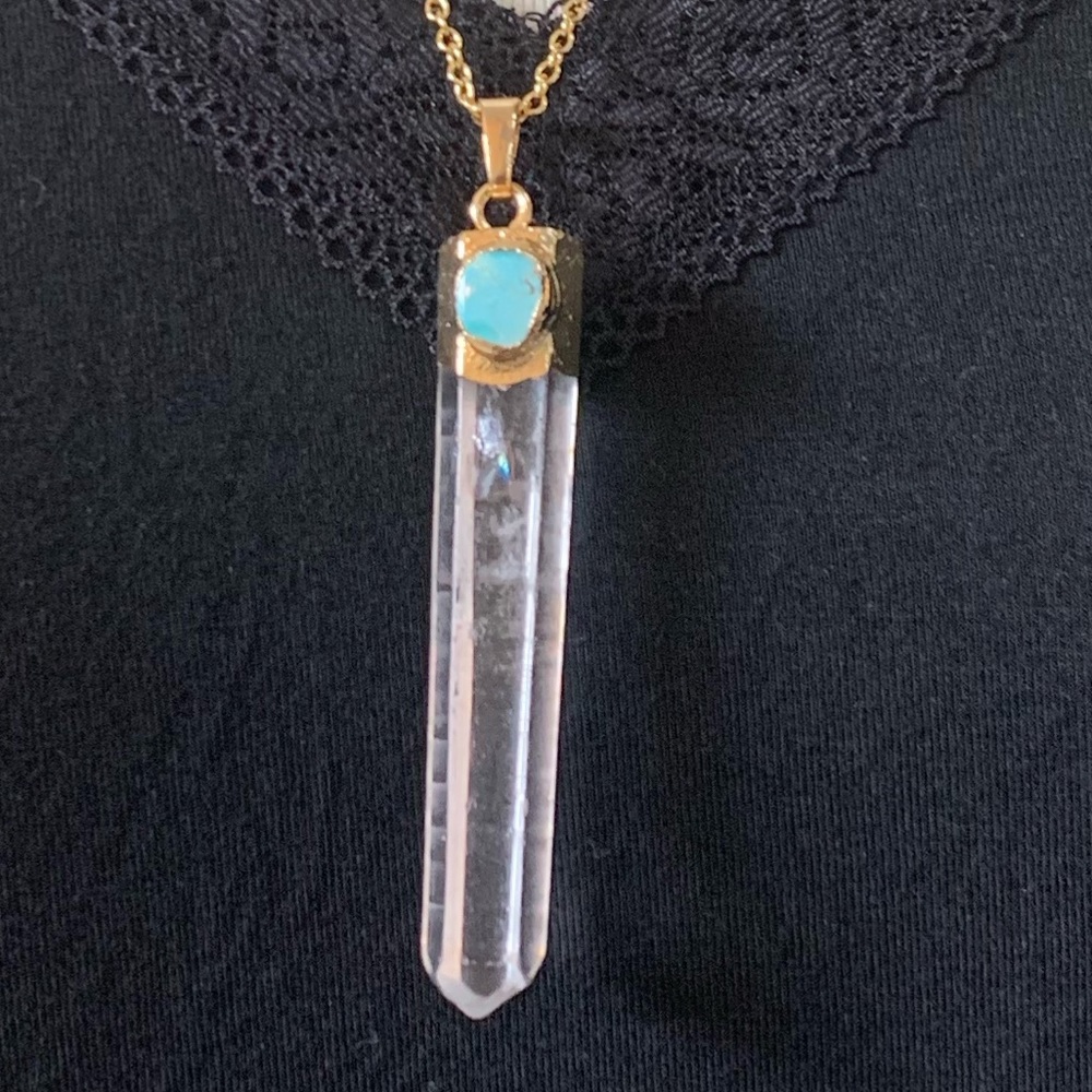 Last 1!🌟Crystal Quartz & Turquoise Shard Necklace - Picture 3 of 5
